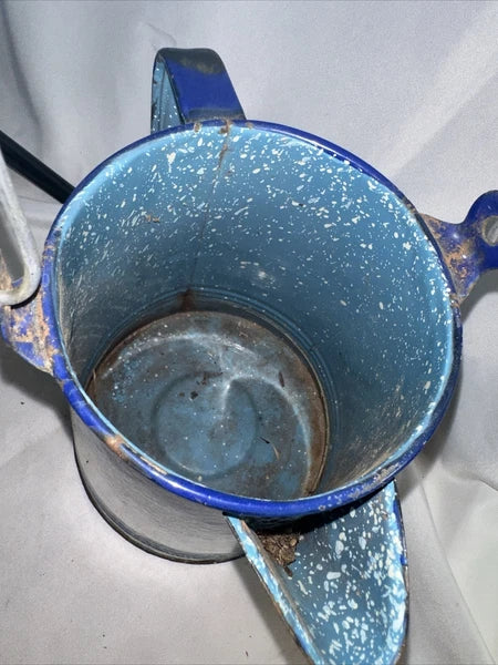 Enamel Speckled Coffee Tea Pot  Blue White Country Kettle Vintage No Lid