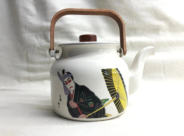 Vintage 1970s Noreen Sukeroku Teapot Gailstyn-Sutton Kettle Enamel Japan Kabuki