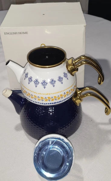 Ethnic Enamel tea pot set, NEW,  in box, set 3 pcs, Upper 0.5 LT / Lower 1.1 LT