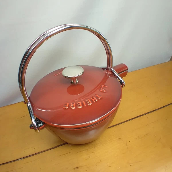 Staub La Theiere French Cast Iron 1 qt Red Tea Kettle Enamel Pot Made in France