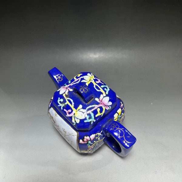 Purple Clay Teapot Gongfu Strainers Zisha Sculpture Square Chamfered Enamel Hand