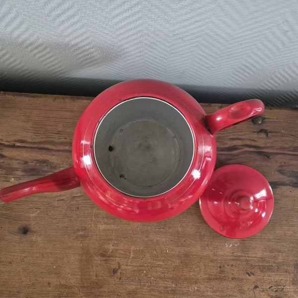 Vintage Enamel COFFEE POT Can Enamelware Tea kettle Red Kaffeekanne Koffiepot