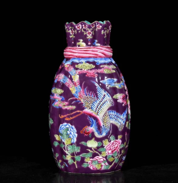 Qianlong Signed Old Chinese Colour Enamel Vase W/phoenix N3674