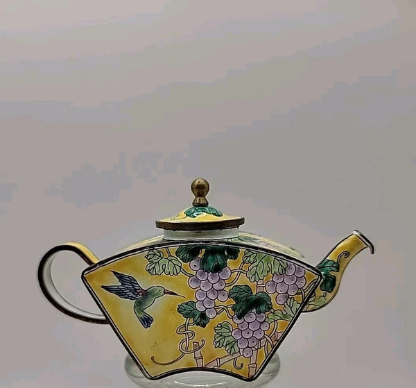 Kelvin Chen Miniature Teapot Porcelain Piece With Hummingbird and Grapes