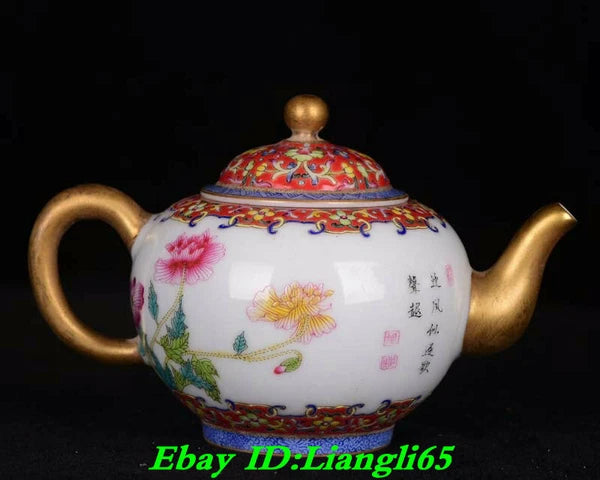 6" Yongzheng Marked Old Chinese Colour Enamel Porcelain Palace Flower Teapot-