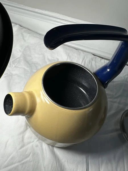 Pfaltzgraff Folk Art Enamel on Metal L Handle Round Tea Kettle