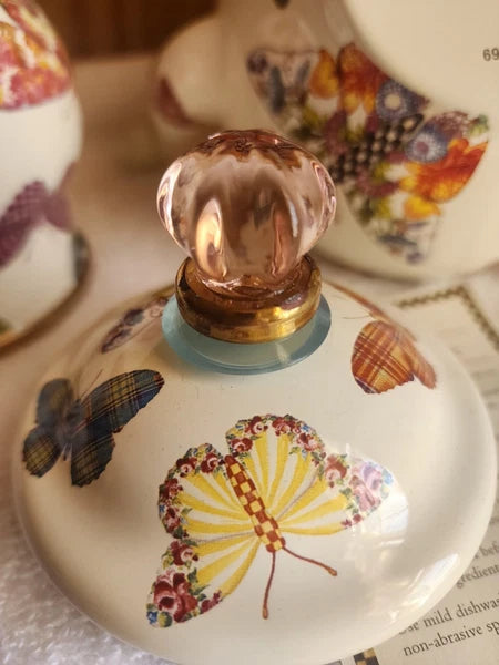 Retired - Mackenzie Childs White Butterfly Garden 4 Cup Teapot NWOT