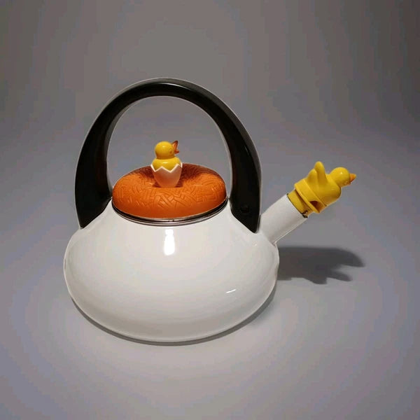 Vintage Enamelware Baby Chick In Nest Tea Kettle Pot