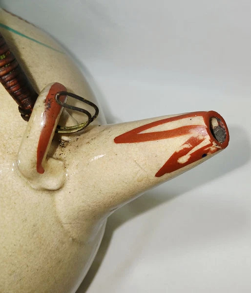 Antique Japanese Yellow Ware Ceramic Famille Rose Raised Enamel Teapot