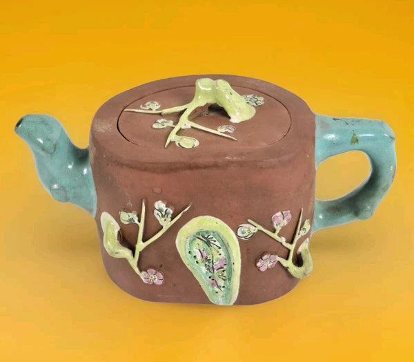 Chinese Polychrome Enameled Yixing Tea Pot Small