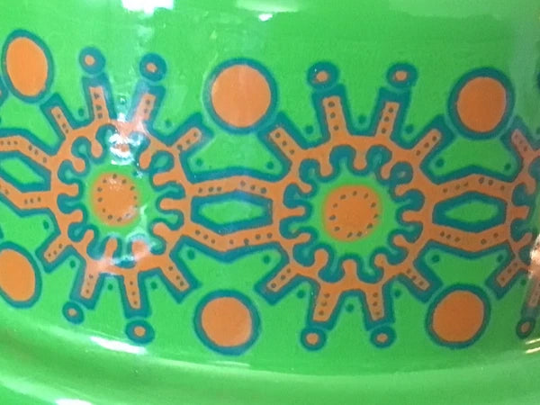 Vintage Green Orange Flowers Floral Enamel Teapot Enamelware Retro Kitchen