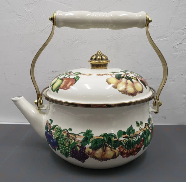 VTG Tabletops Unlimited Enamelware Kensington Garden 2 Qt Tea Kettle NIB