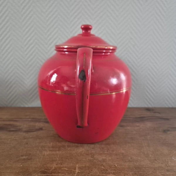 Vintage Enamel COFFEE POT Can Enamelware Tea kettle Red Kaffeekanne Koffiepot