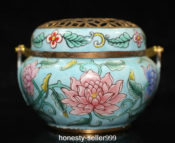 Qianlong Cloisonne Enamel Gilt Flower Pattern Handle Wine Teapot Flagon Statue