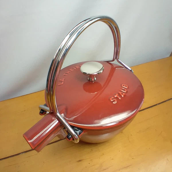 Staub La Theiere French Cast Iron 1 qt Red Tea Kettle Enamel Pot Made in France