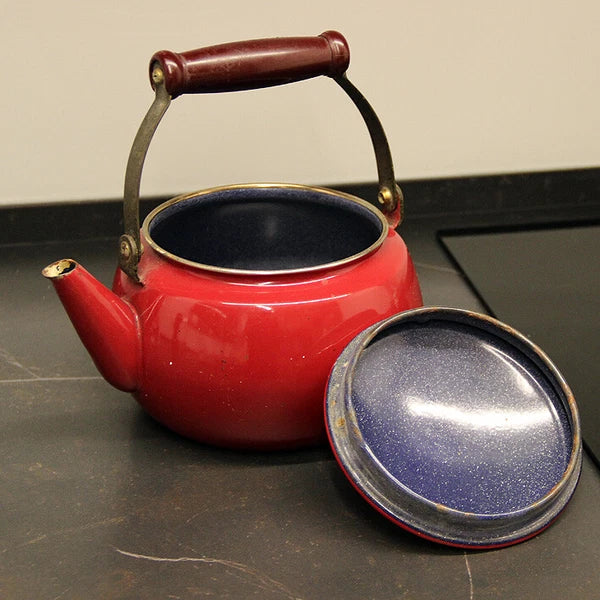 Vintage Retro Used Dark Red Water Kettle w/Handle for Decoration Tea Pot Teapot
