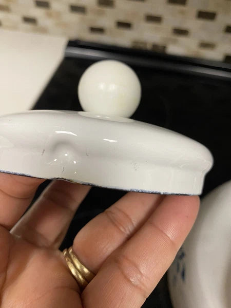 Vintage Enamel Lincoware Tea Pot Kettle White with Plastic Handle-Blue Flowers