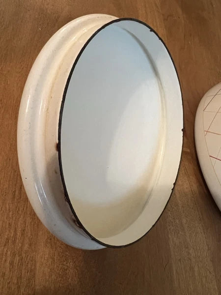 Vintage Lincoware White Enamel Metal Fruit Motif Teapot Tea Kettle Pot Retro