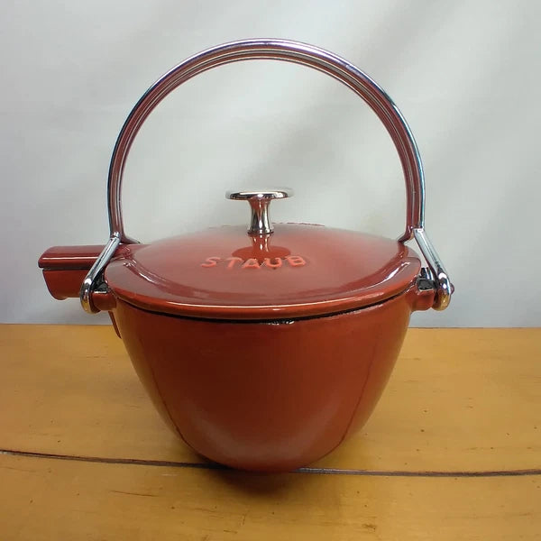Staub La Theiere French Cast Iron 1 qt Red Tea Kettle Enamel Pot Made in France