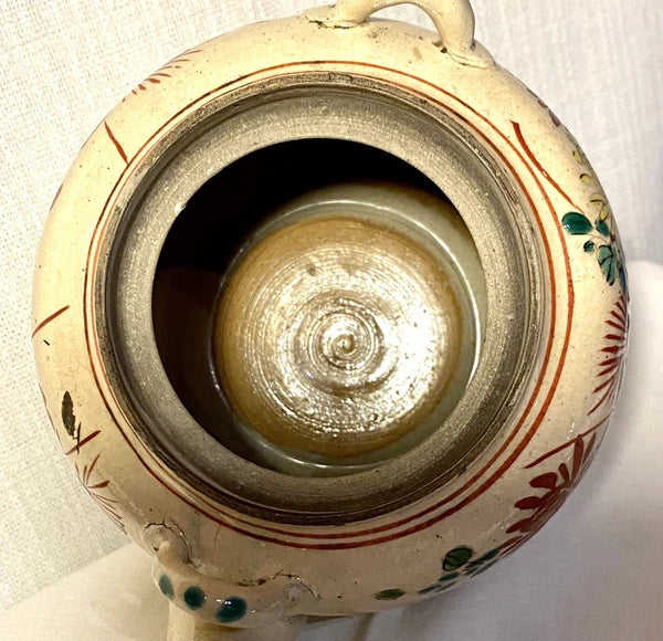 Antique Japanese Yellow Ware Ceramic Famille Rose Raised Enamel Teapot Signed