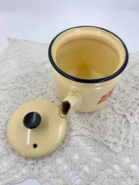 Vintage yellow enameled kettle pitcher 0.5 l Kitchen enamel coffee pot Metal tea