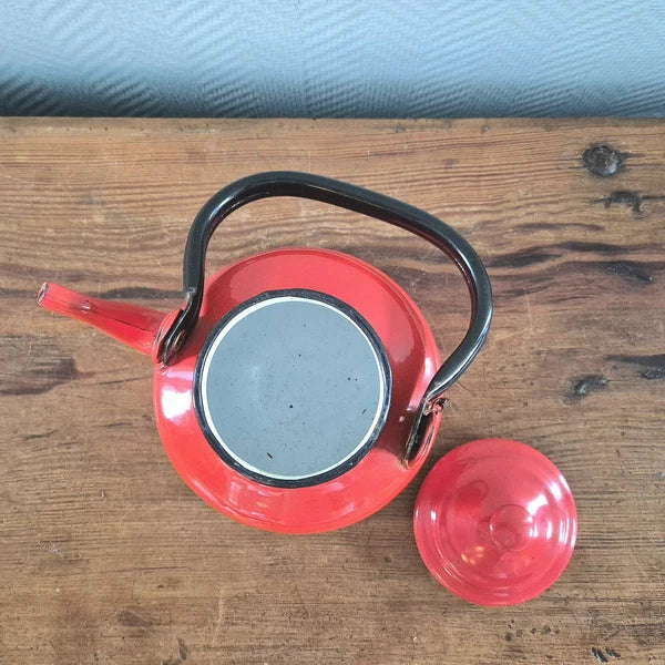 Vintage Enamel COFFEE POT Enamelware Teapot kettle Red Kaffeekanne Tea
