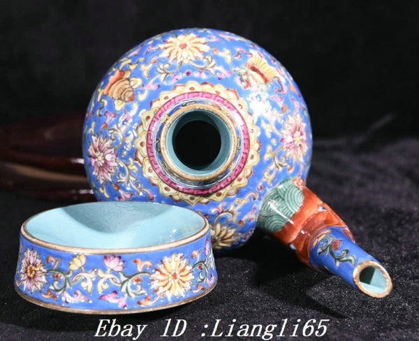 8'' Enamel Colour Porcelain Gilt Dragon Head 8 Auspicious Symbol Tea Pot Flagon-